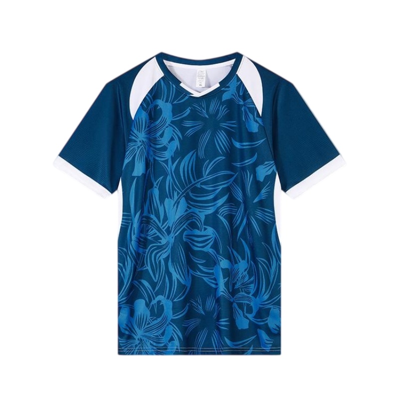 藍色花卉印花透氣快乾排球服訂造款式展示