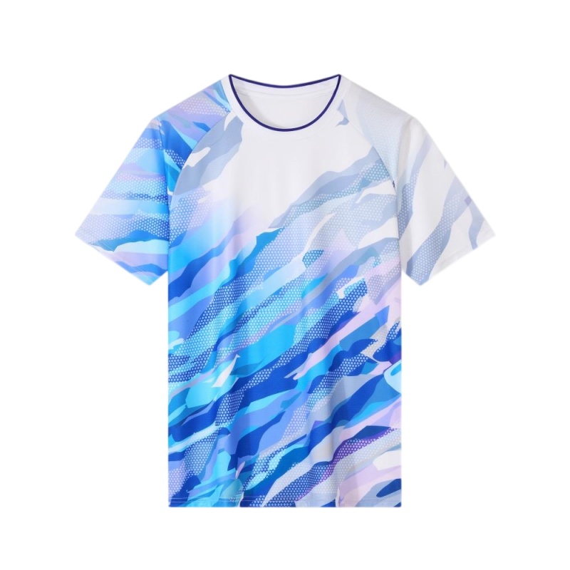 藍白漸變幾何圖案透氣排球服訂造樣式