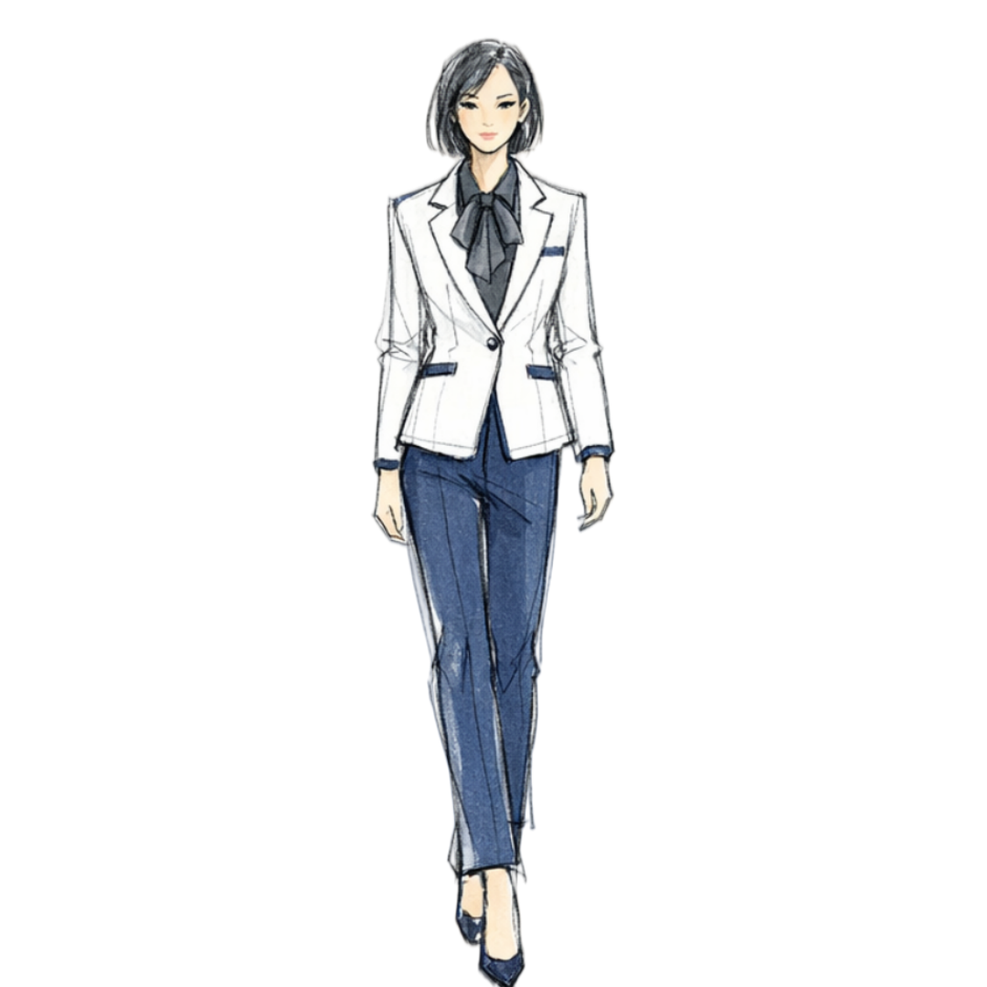 設計時尚商務女裝制服 | 經典白藍撞色 | 透氣修身西裝套裝 2