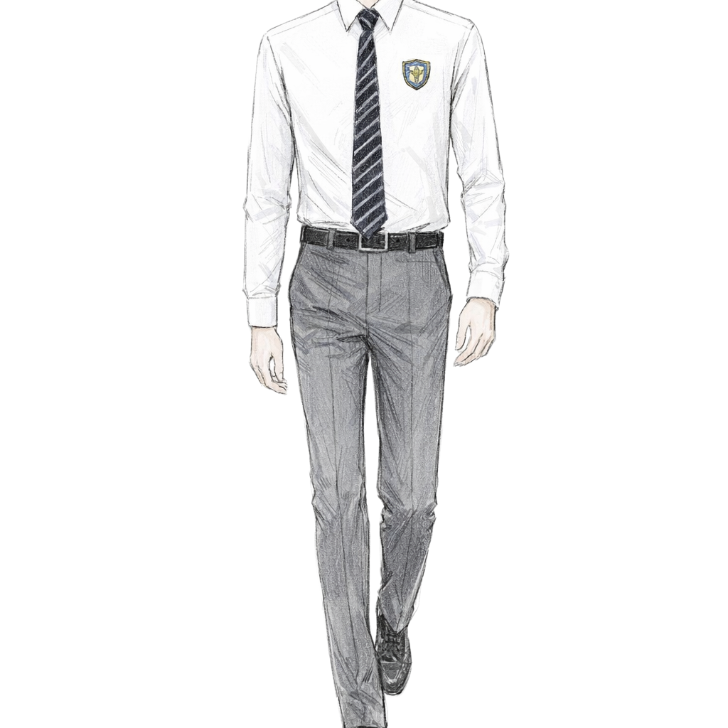 訂製男裝透氣抗皺校服套裝 | 經典白襯衫配灰色西褲 | 展現學生青春活力與專業形象 2