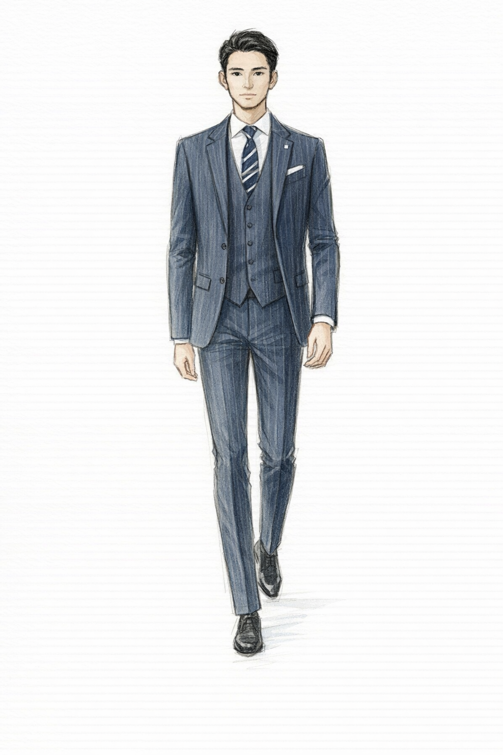 設計商務男西裝套裝 | 經典藍色條紋三件式西裝 | 展現專業與品味 2
