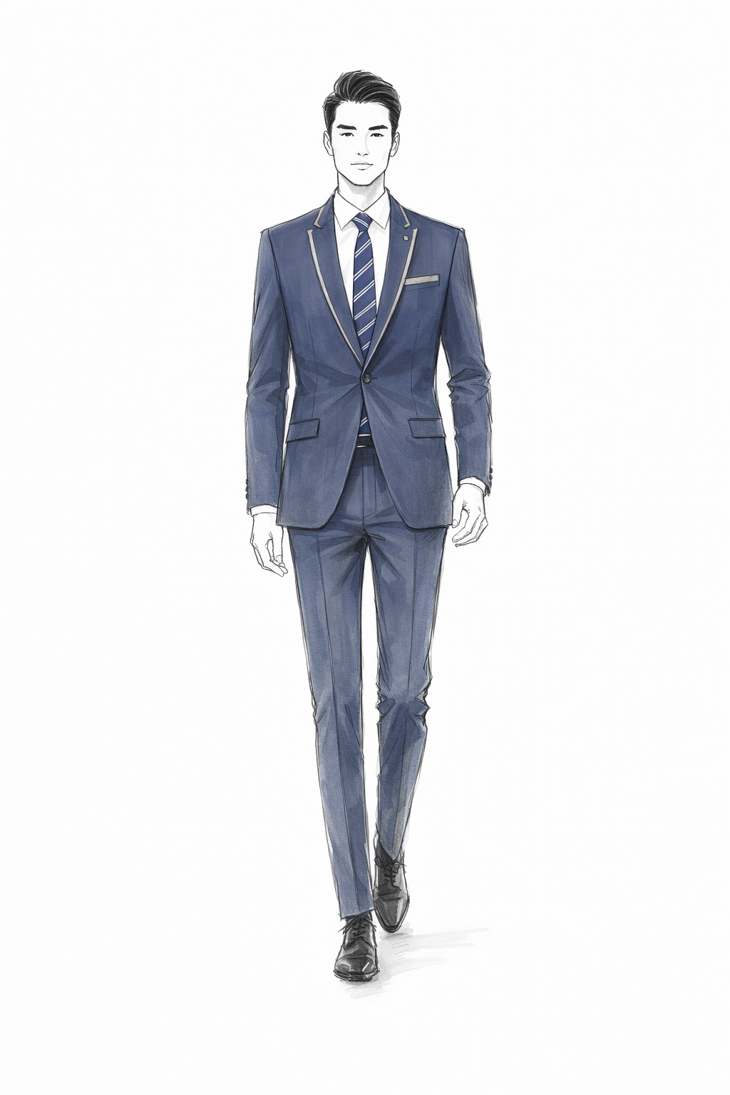 設計西裝領灰色條紋撞色 | 高級修身藍色西裝 | 展現專業與時尚 | 適合香港制服訂造 2