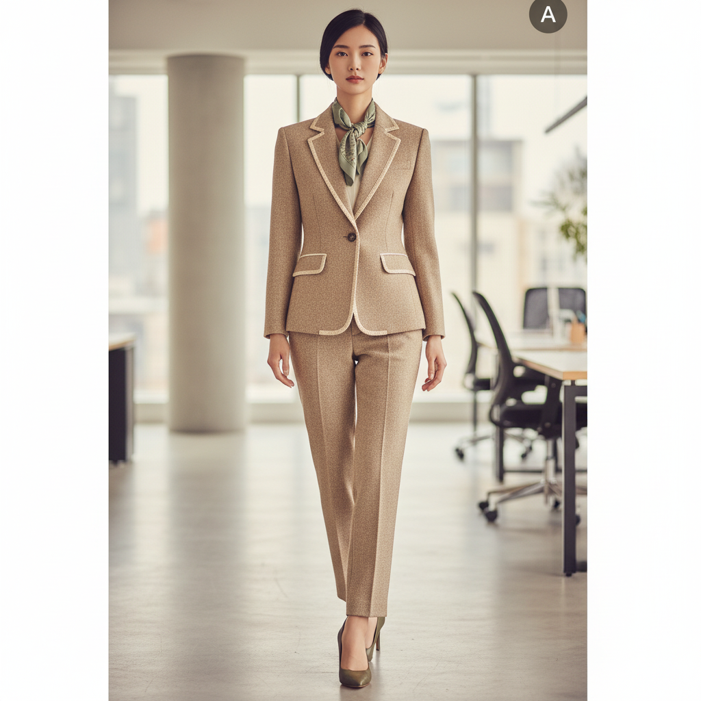 設計米色細紋商務套裝 | 優雅職場風範 | 專業訂製彰顯品味 | 辦公室制服 1