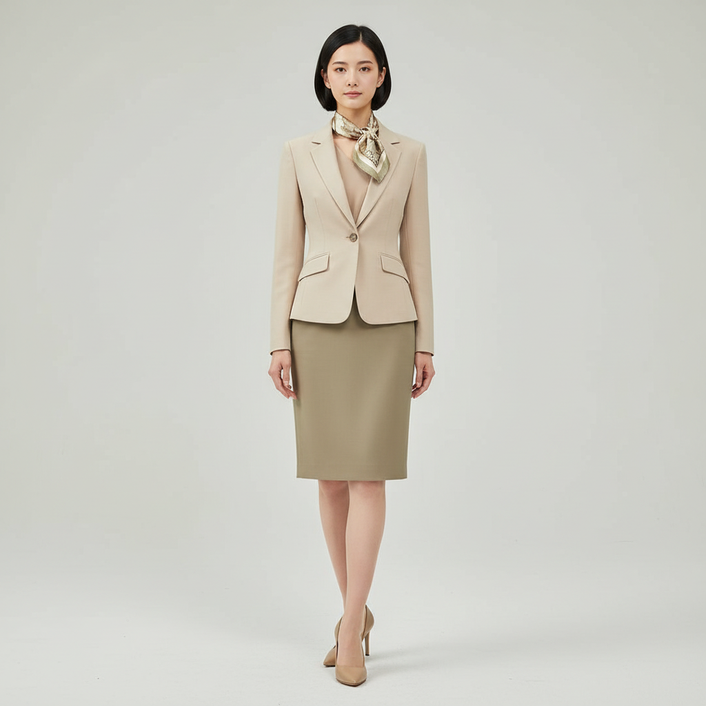 女西裝套裝制服設計 | 一站式制服訂造服務 | 免費設計諮詢 | 米色女裝商務套裝 2