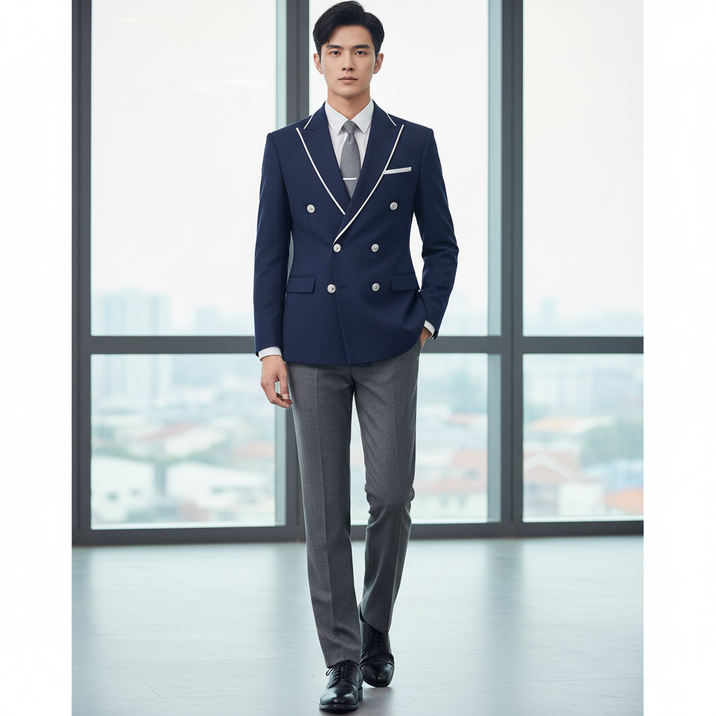訂製男裝商務學院風西裝 | 雙排扣西裝套裝 | 精選透氣面料 | 展現專業與時尚 1