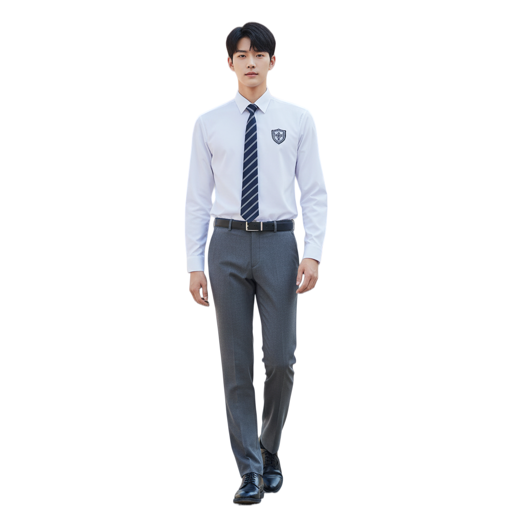 訂製男裝透氣抗皺校服套裝 | 經典白襯衫配灰色西褲 | 展現學生青春活力與專業形象 1