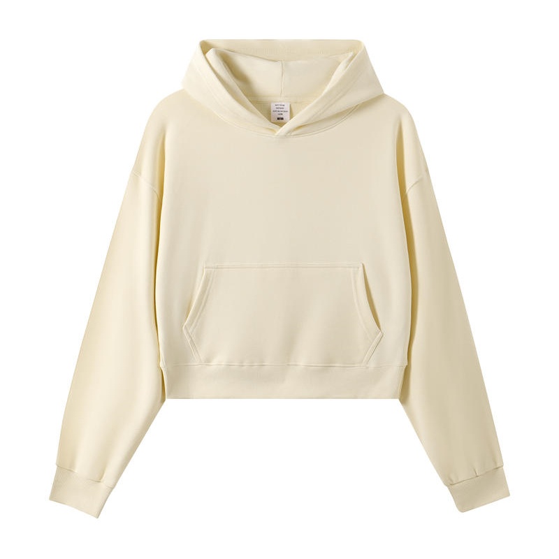 杏色短款連帽毛圈衛衣：時尚百搭，柔軟舒適，香港制服訂造首選 - iGift 香港女士服裝