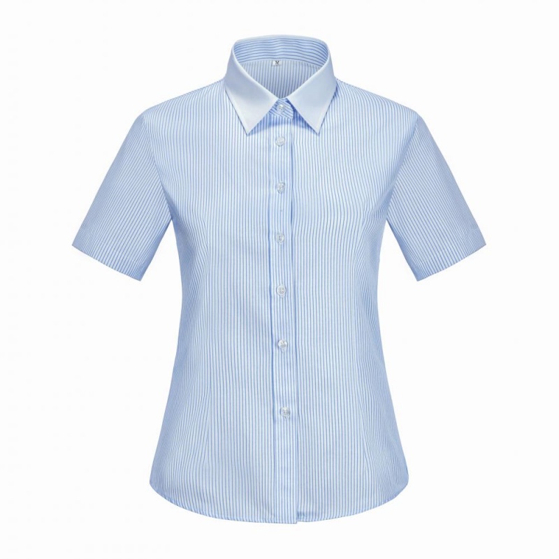 輕盈透氣女裝短袖條紋恤衫，修身剪裁展現專業自信 - iGift 香港女士服裝