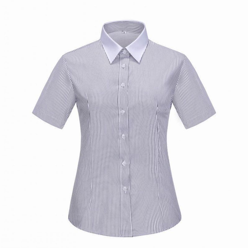 精緻修身女裝短袖條紋恤衫：透氣抗皺，展現專業優雅 - iGift 香港女士服裝