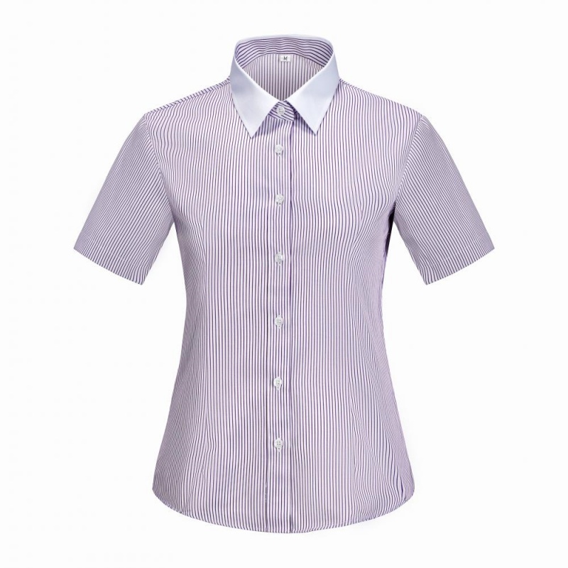 時尚修身短袖條紋恤衫，透氣舒適，展現專業女性魅力 - iGift 香港女士服裝