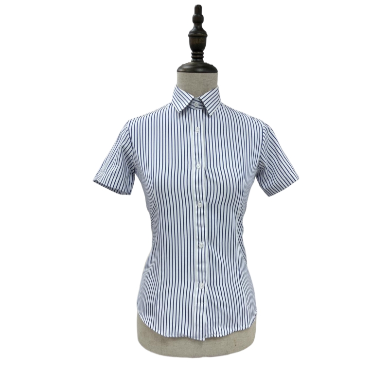 透氣條紋短袖恤衫：商務休閒百搭，展現專業優雅 - iGift 香港女士服裝