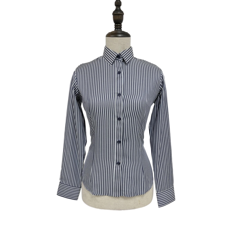時尚黑白條紋修身女士襯衫，展現專業與優雅 - iGift 香港女士服裝