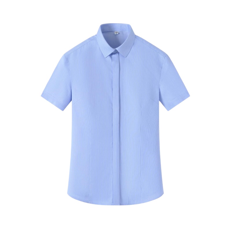 透氣免燙純棉間條短袖女裝恤衫，商務休閒兩相宜 - iGift 香港女士服裝