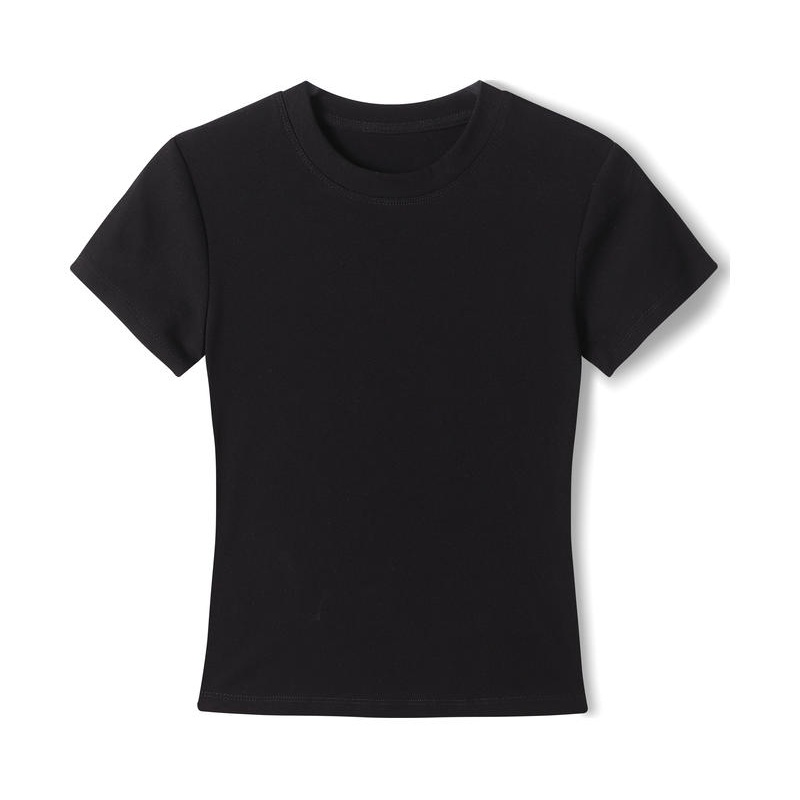 220G高磅數修腰黑色圓領T恤：舒適透氣，展現專業修身形象 - iGift 香港女士服裝