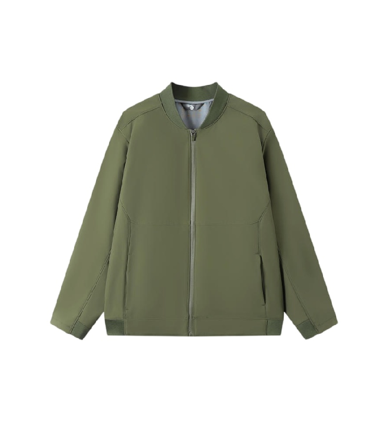 Custom Military Green Casual Baseball-Style Windbreaker — Minimalist Versatile Windproof Stand-Collar Jacket