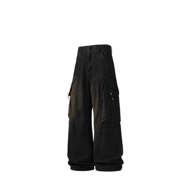 香港訂製重磅工裝多袋牛仔褲 寬鬆闊腿復古洗水休閒長褲