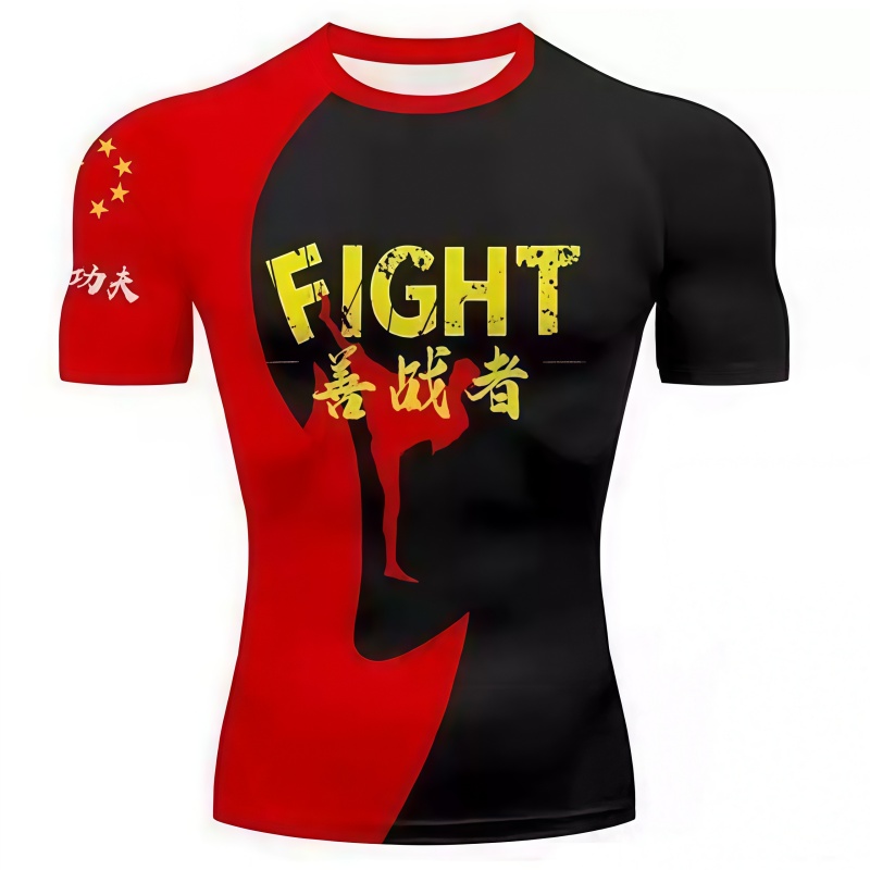 紅黑拼色中國功夫圖騰格鬥防磨衣