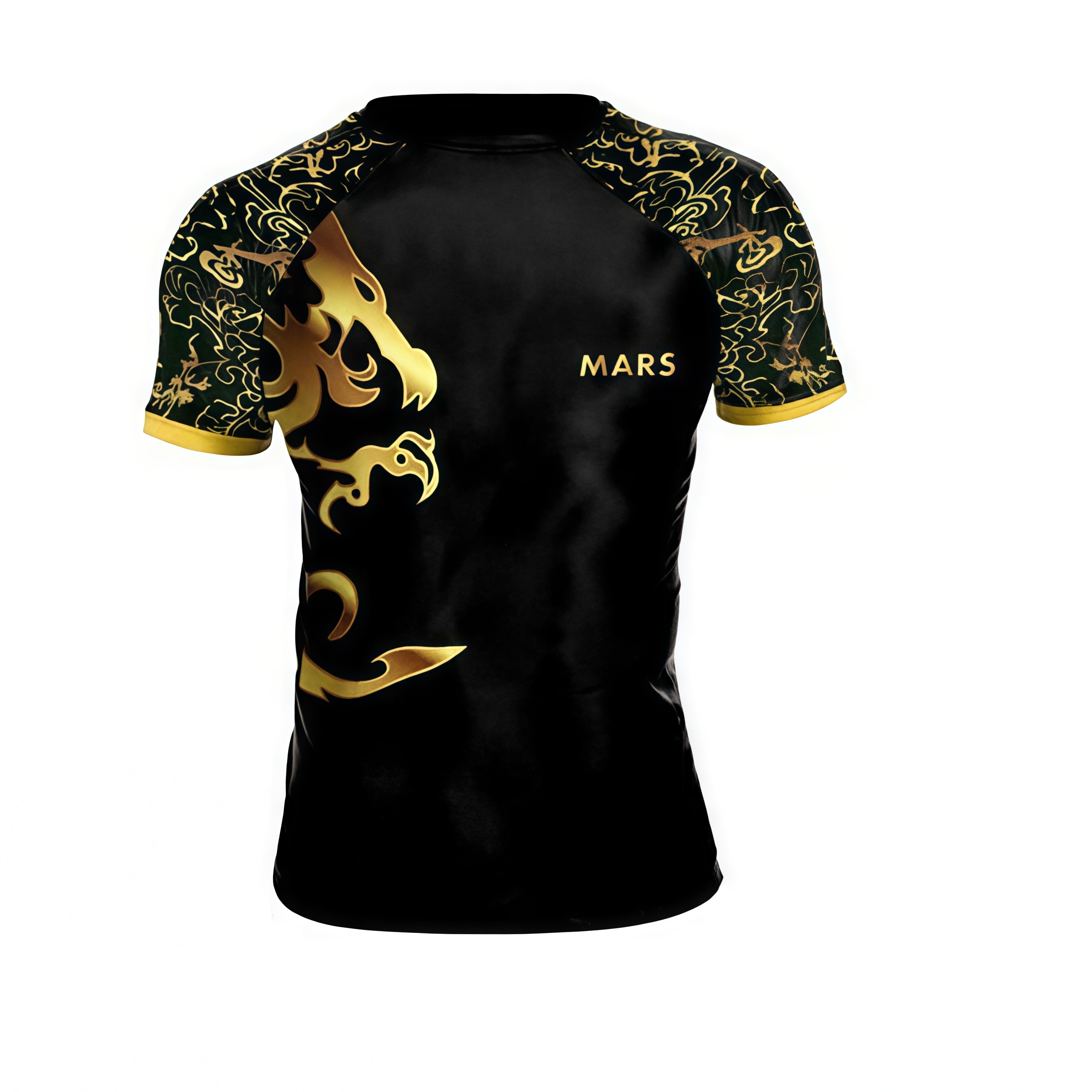 MARS 金龍黑金短袖修身泰拳衣正面展示