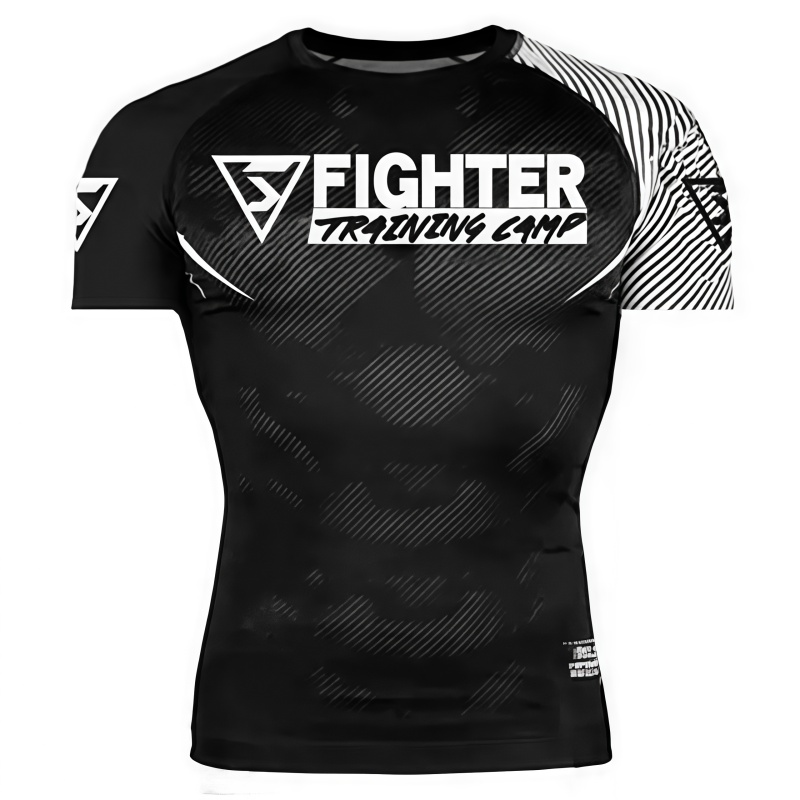 Fighter Training Camp 黑白短袖緊身訓練衣正面圖
