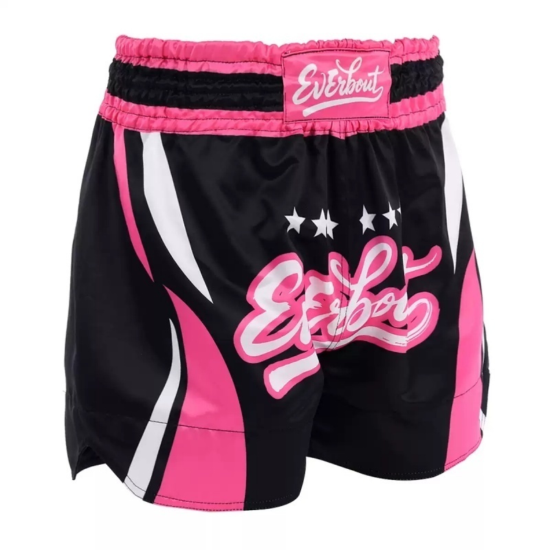 Professional Hong Kong Custom Muay Thai Shorts - Black and Pink Stylish Embroidered Combat Shorts