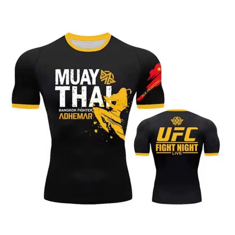 Muay Thai 泰拳訓練短袖緊身衣正面與背面設計圖