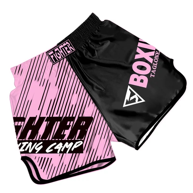Custom Black and Pink Two-Tone Professional Muay Thai Shorts in Hong Kong