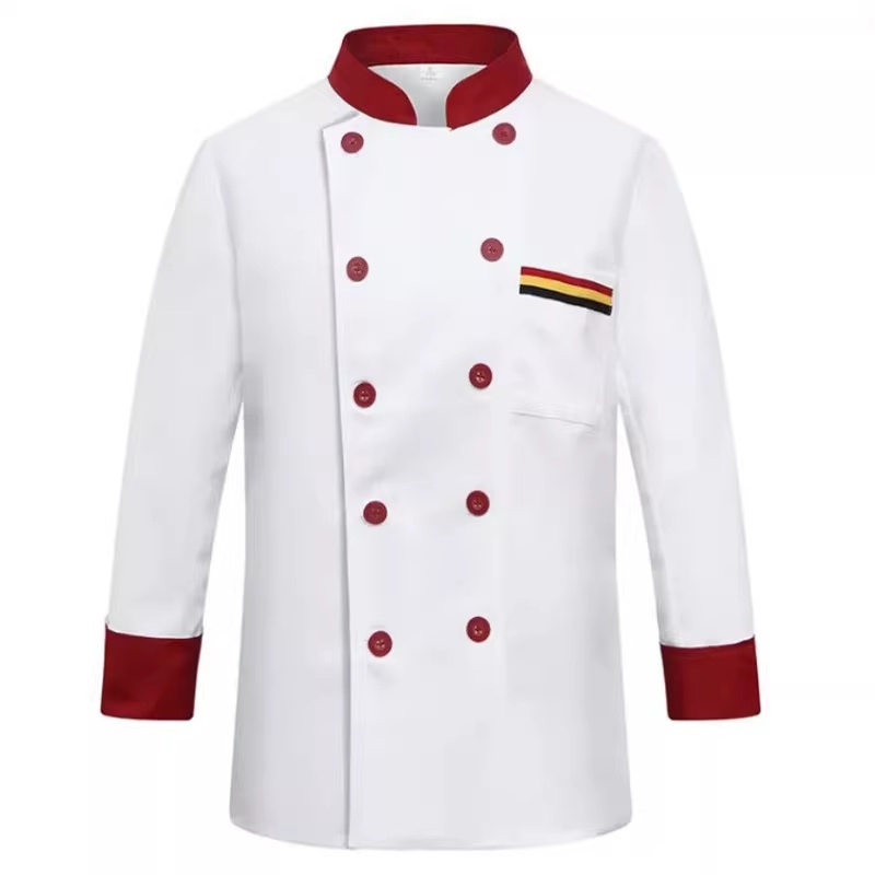 專業耐磨透氣紅白撞色廚師服，餐廳酒店制服訂造首選