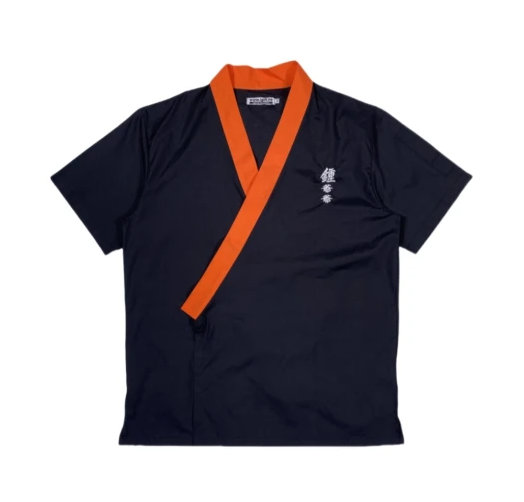黑色配橙色撞色日式短袖廚師制服