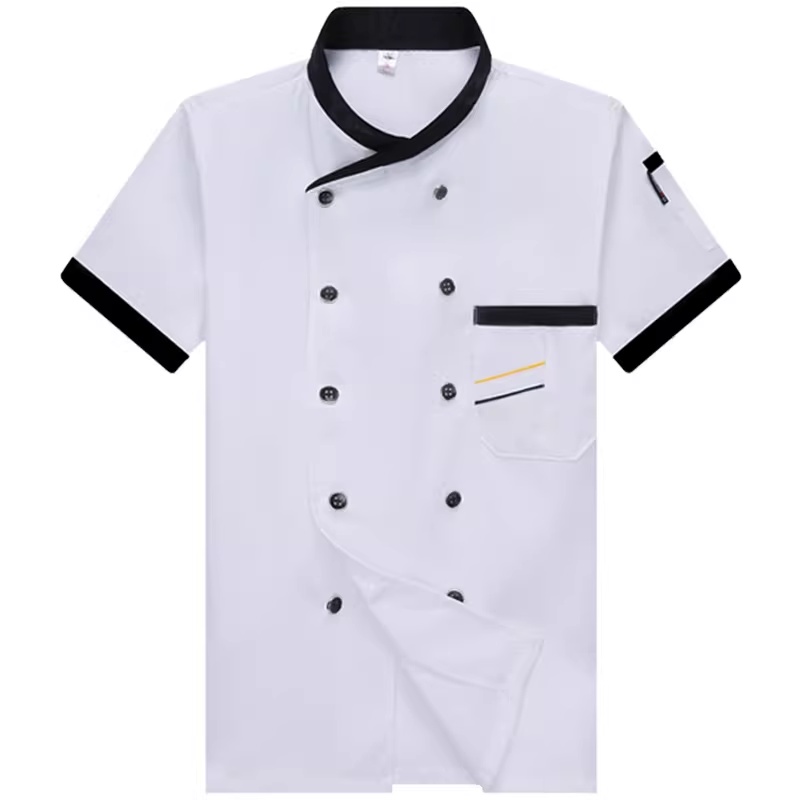 專業短袖廚師服 | 透氣耐磨黑邊設計 | 適用各式餐飲廚房、酒店烘焙、外燴宴席
