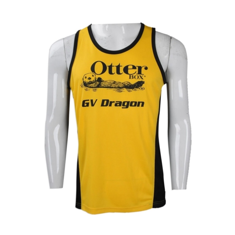 一件黃色熱昇華龍舟衫，印有「Otter Box」和「GV Dragon」字樣，展示其定制設計。