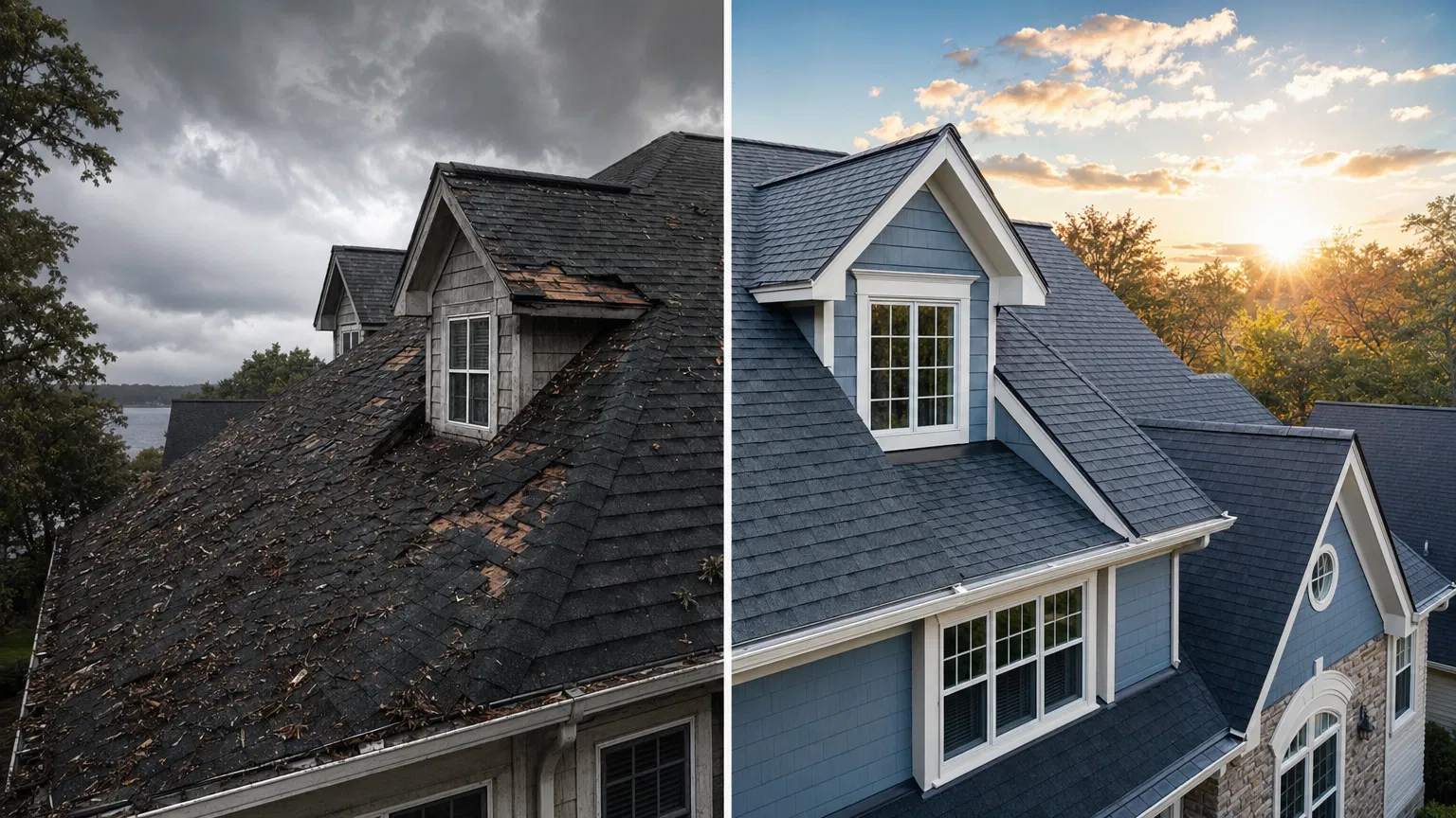 Before and after roofing project