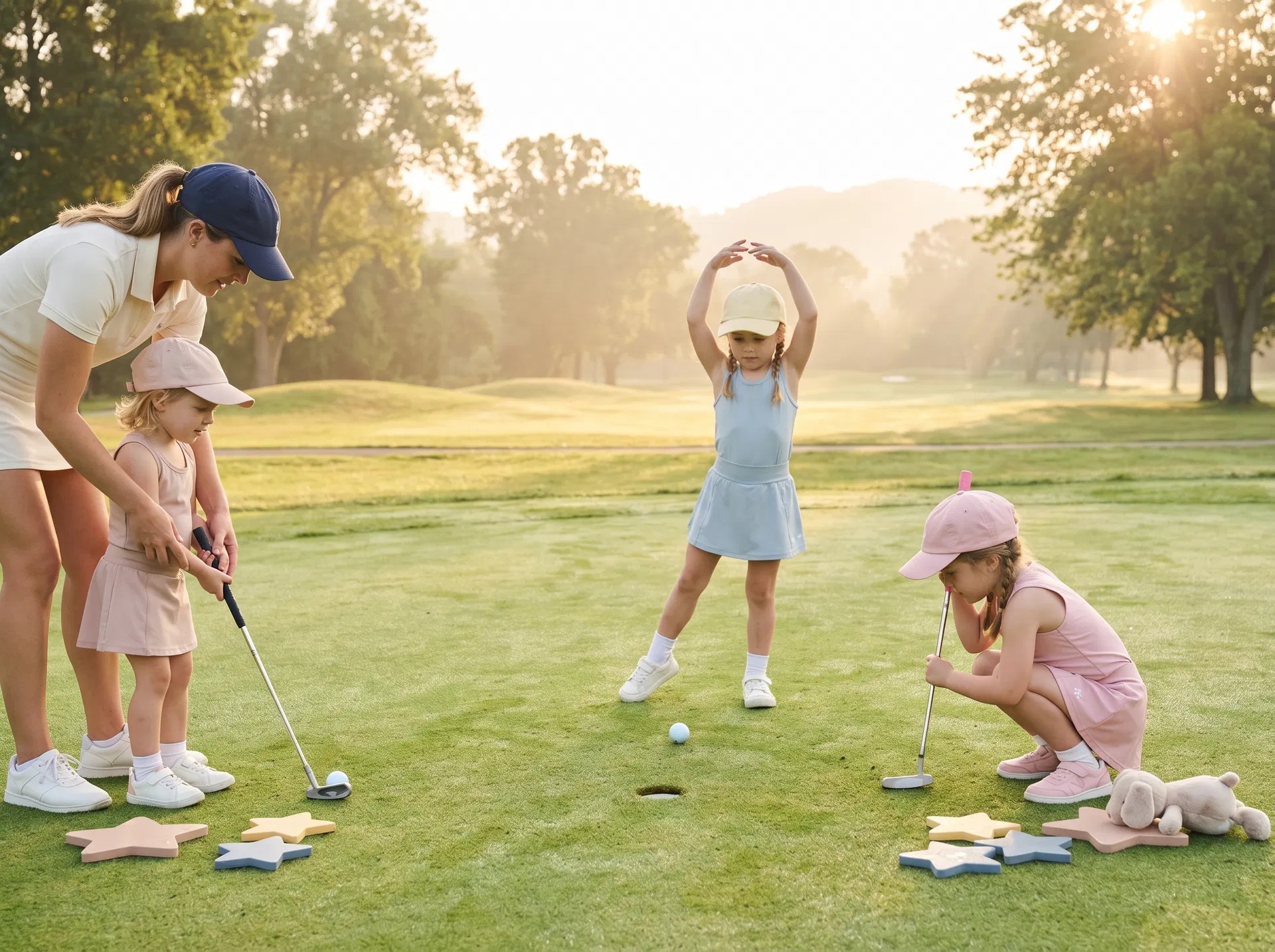 Little Stars girls ages four to six learning golf together