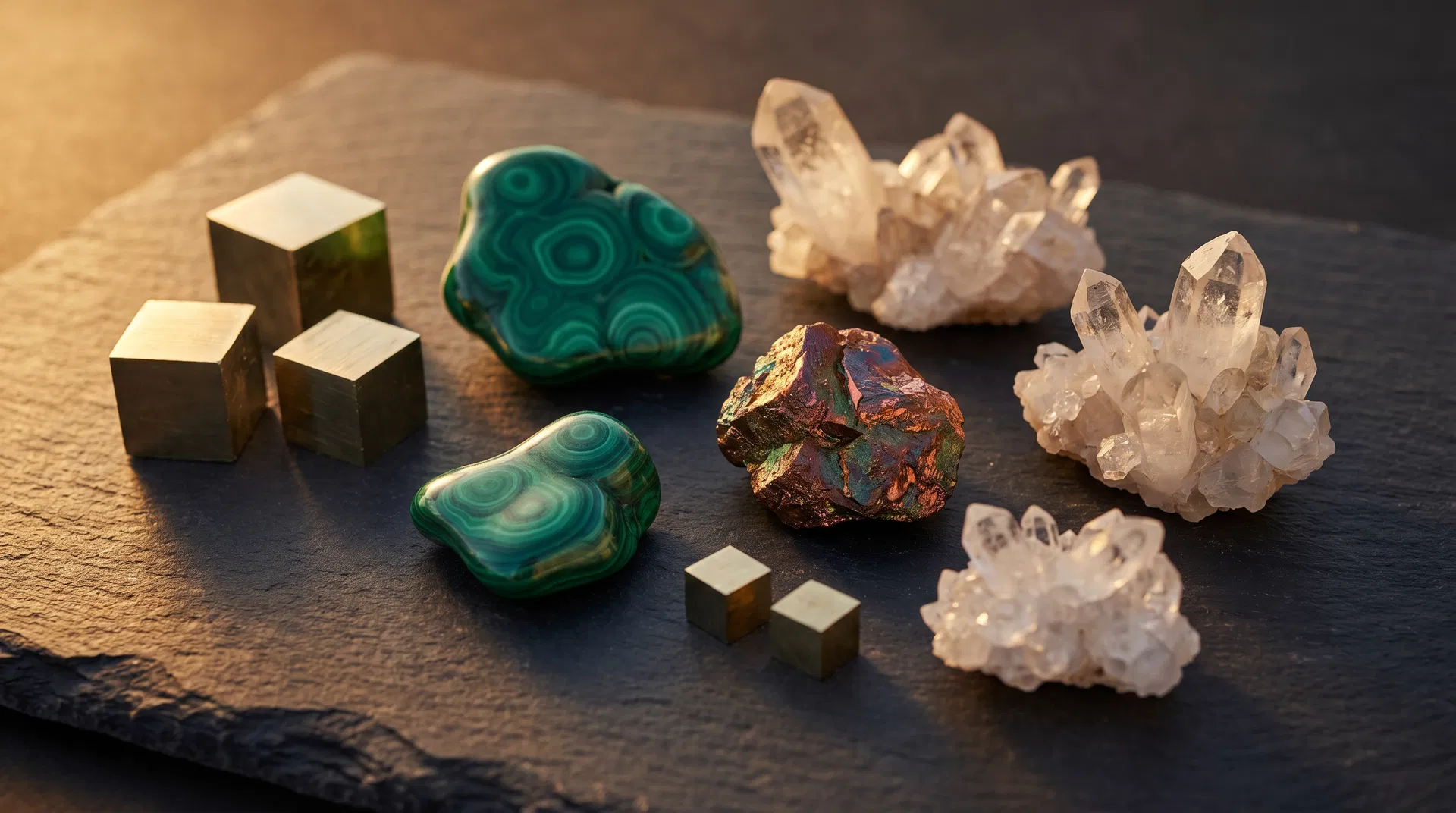 Mineral specimens on slate representing valuation standards