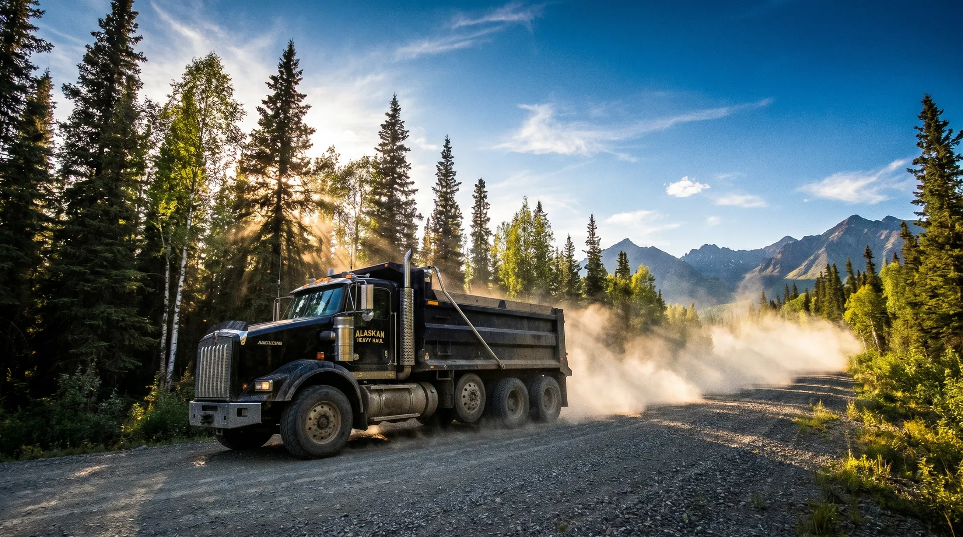 Dump truck on Alaskan gravel road