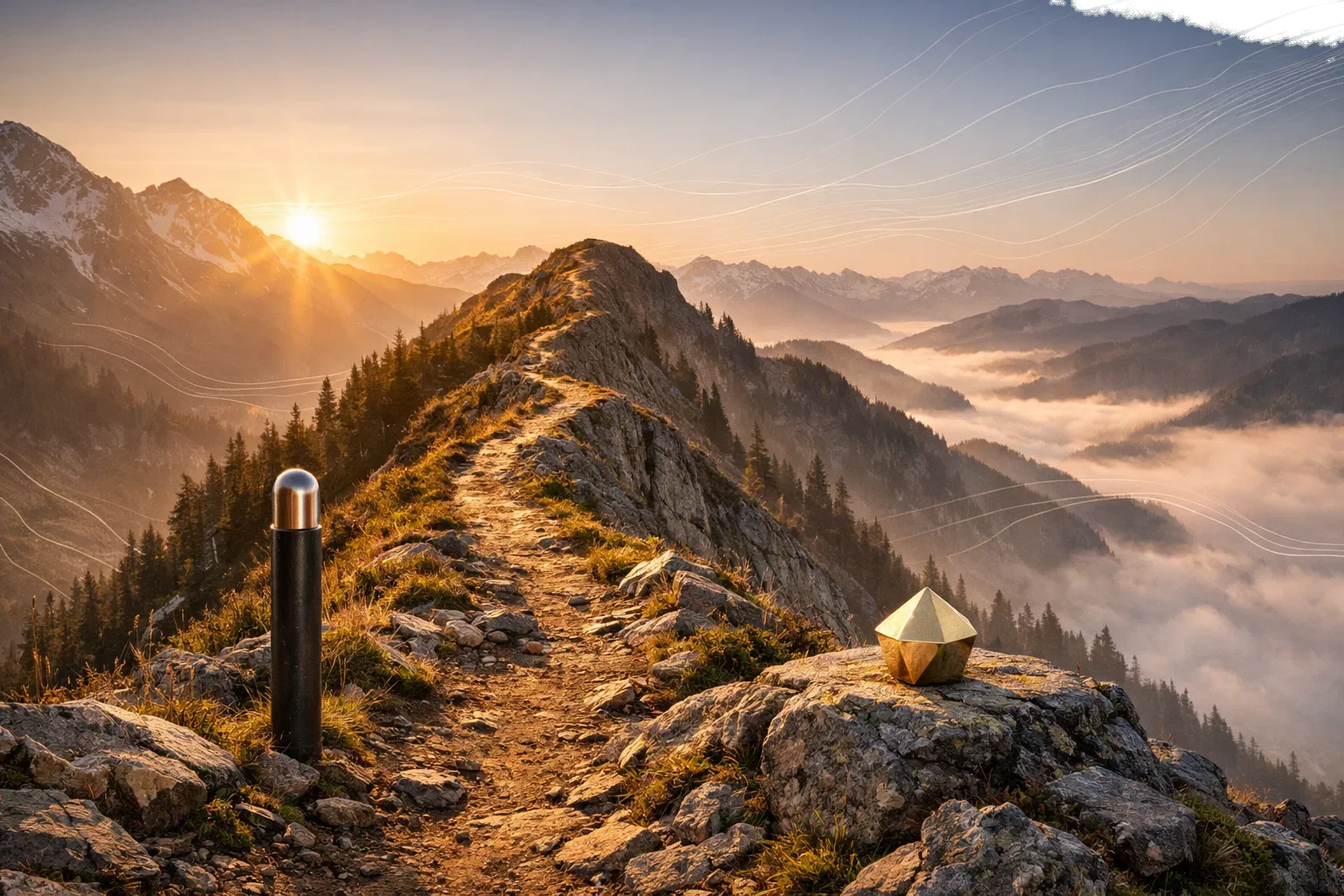 An alpine trail at sunrise representing progress and long-term health momentum