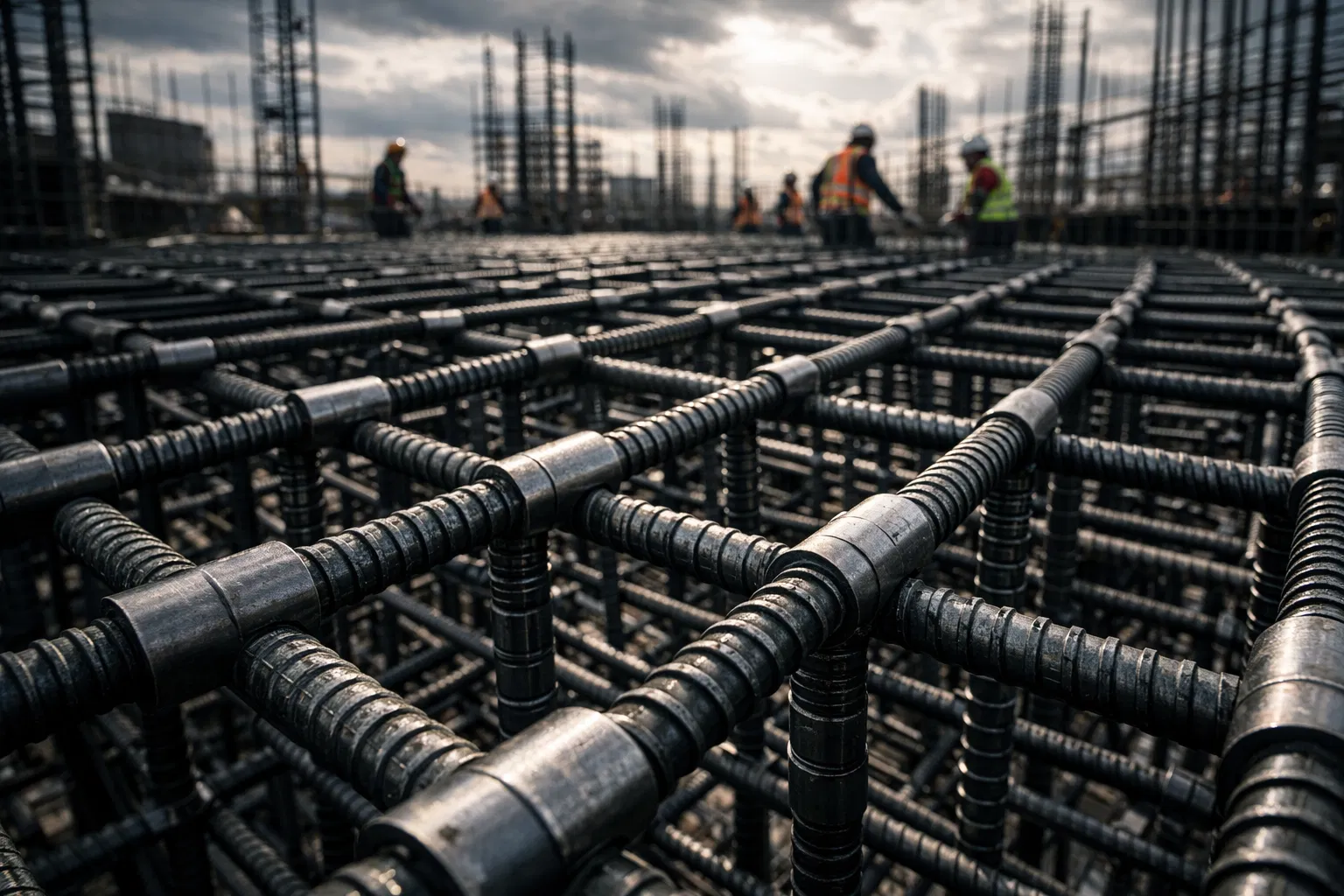 Rebar assembly with mechanical couplers on construction site