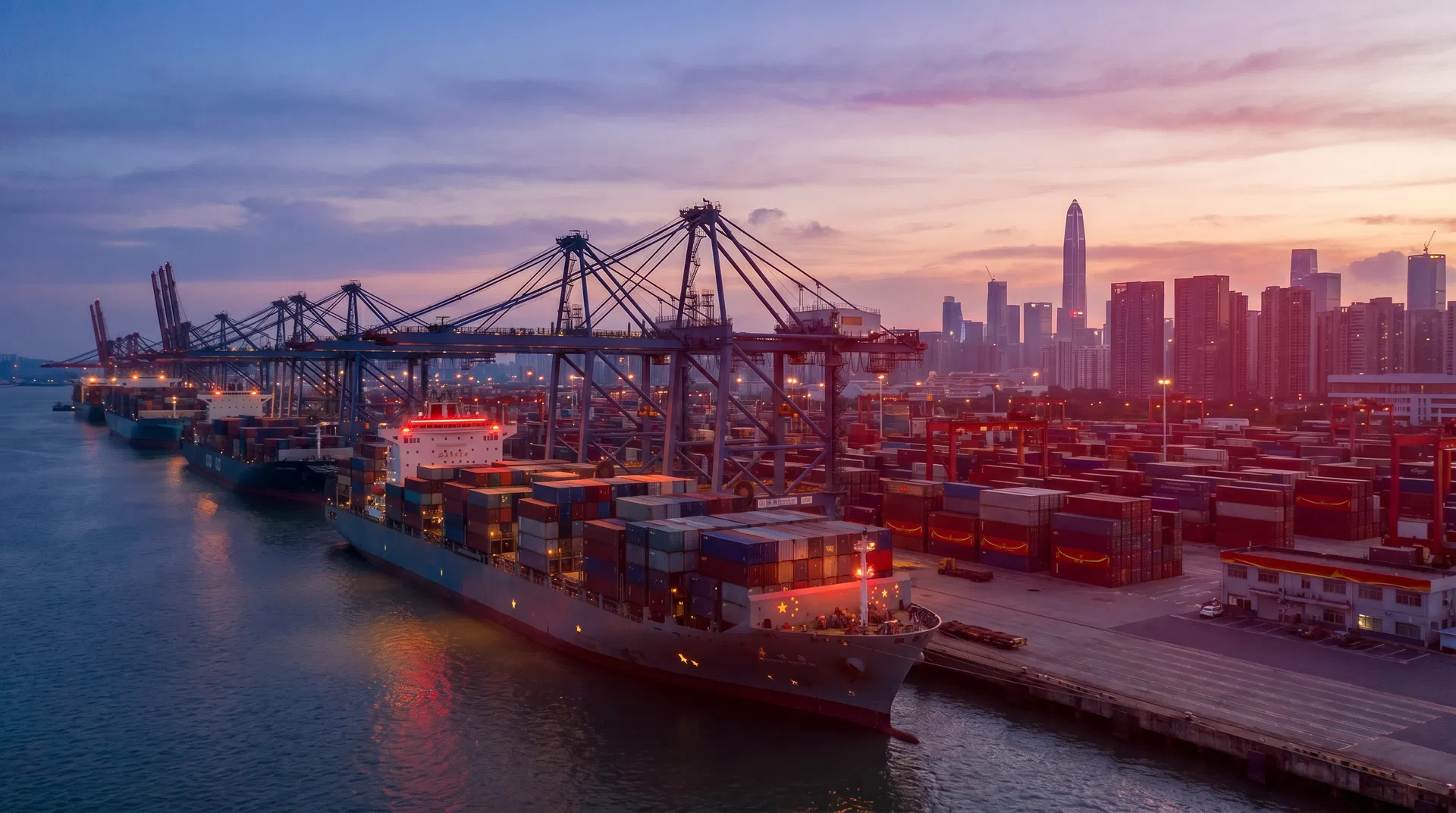 Port view and control room illustrating international maritime issues linked to Chinese ports