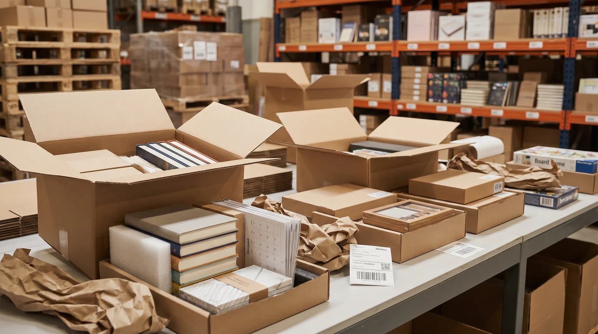 Préparation logistique de livres et jeux en cartons