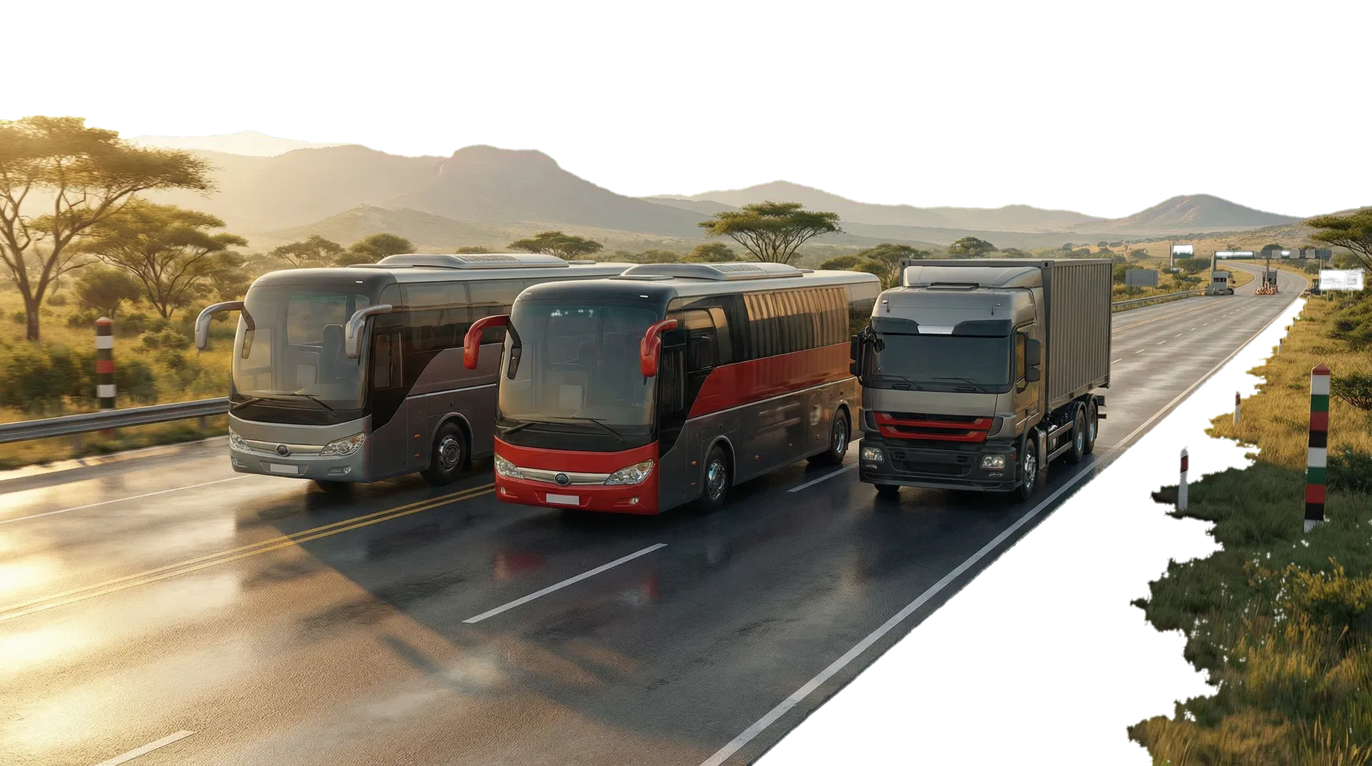 Regional transport corridor with buses and truck