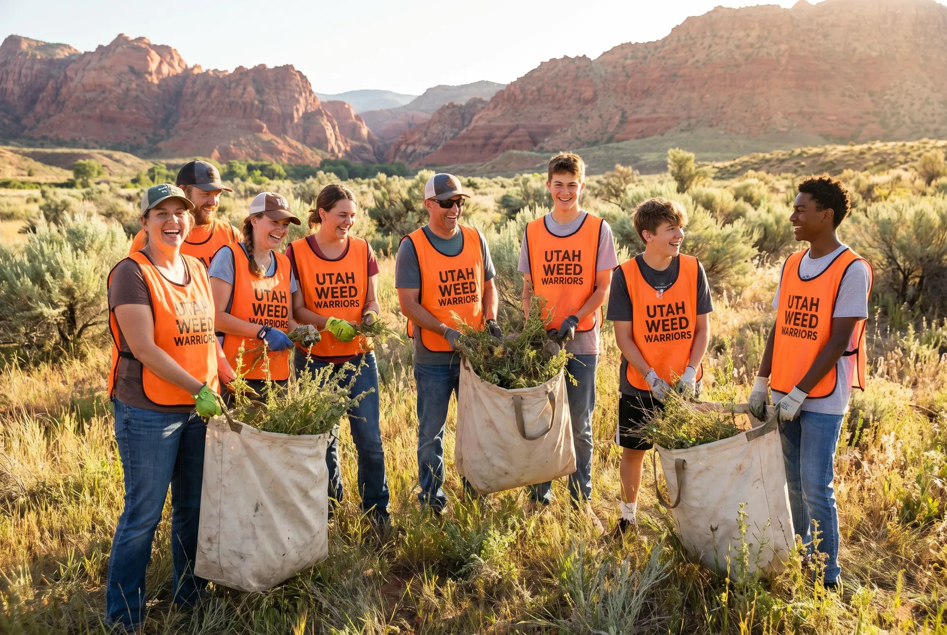 Community volunteers at a weed pull event