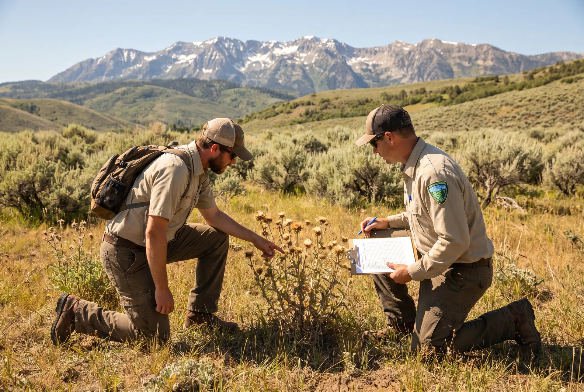 Land managers surveying and mapping weed infestations