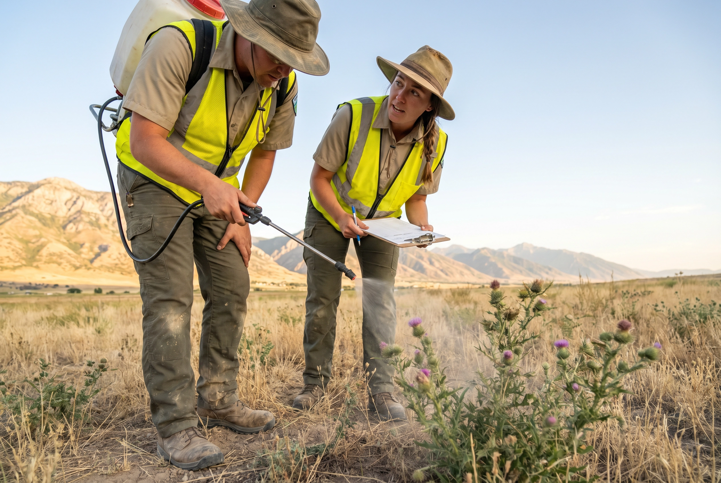 Weed management team treating invasive plants