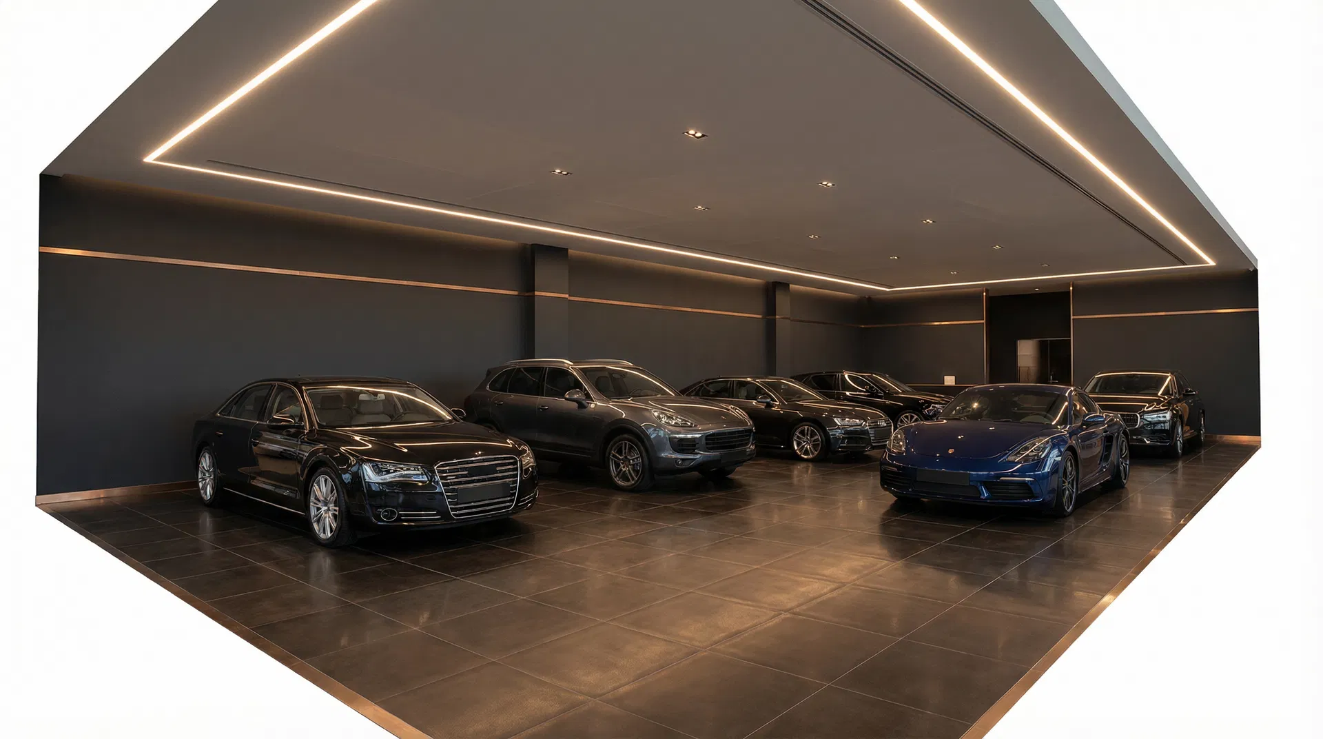 Premiumshowroom med flera bilar