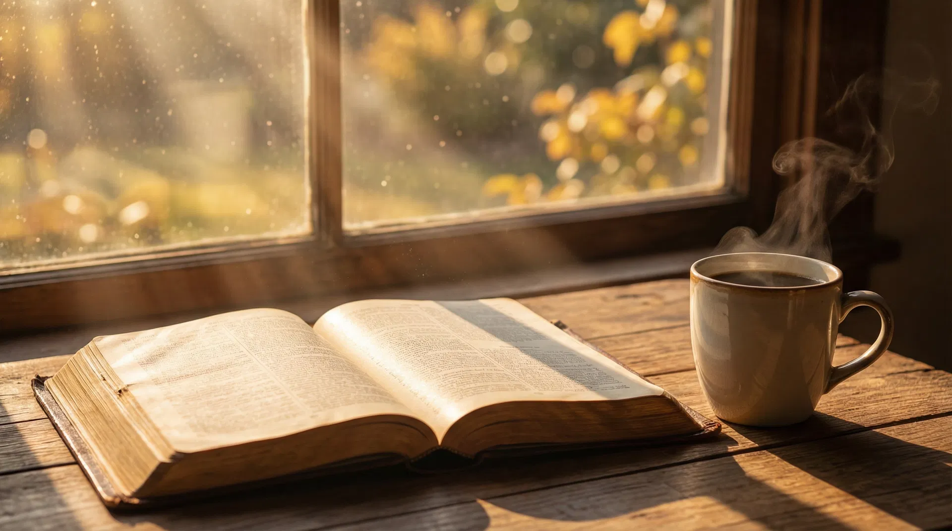 Open Bible with morning light