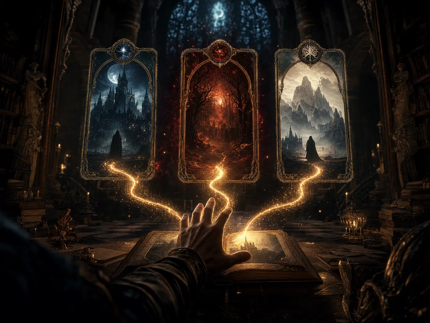 Reader choosing between three story paths