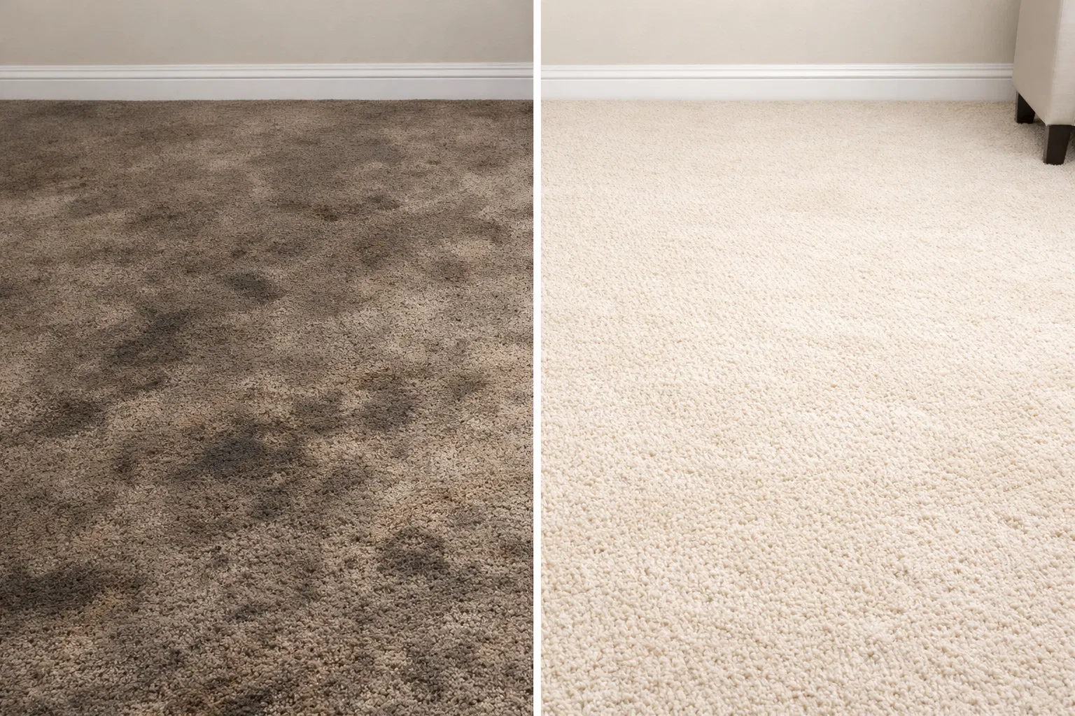 Before and after carpet cleaning