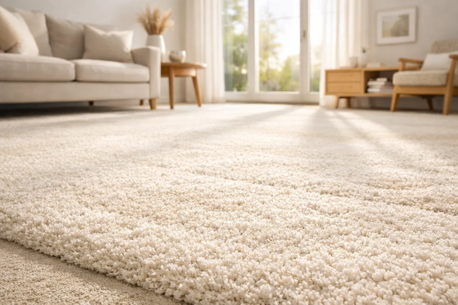Pristine clean carpet in modern living room