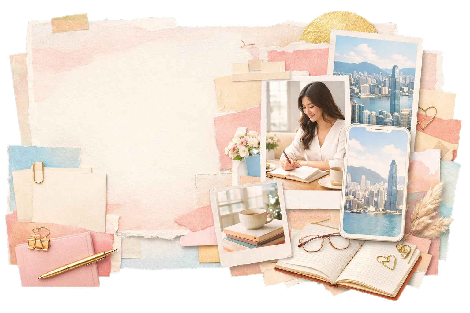 Editorial collage representing Sunny Feridun's teaching brand and Hong Kong lifestyle context