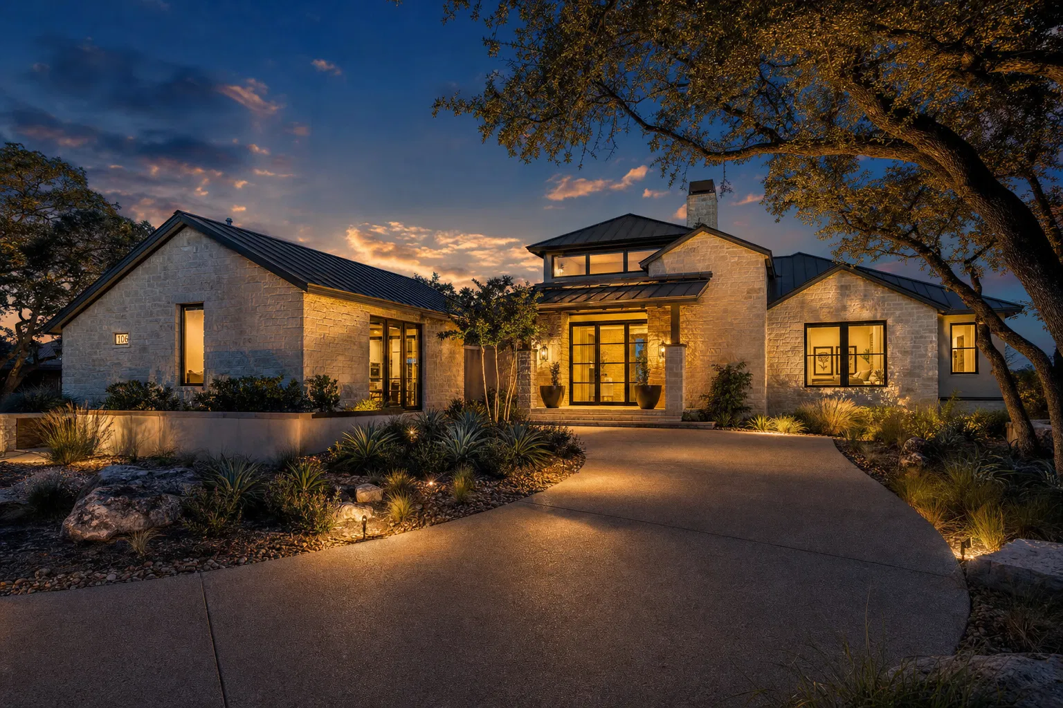 Beautiful Central Texas home at dusk