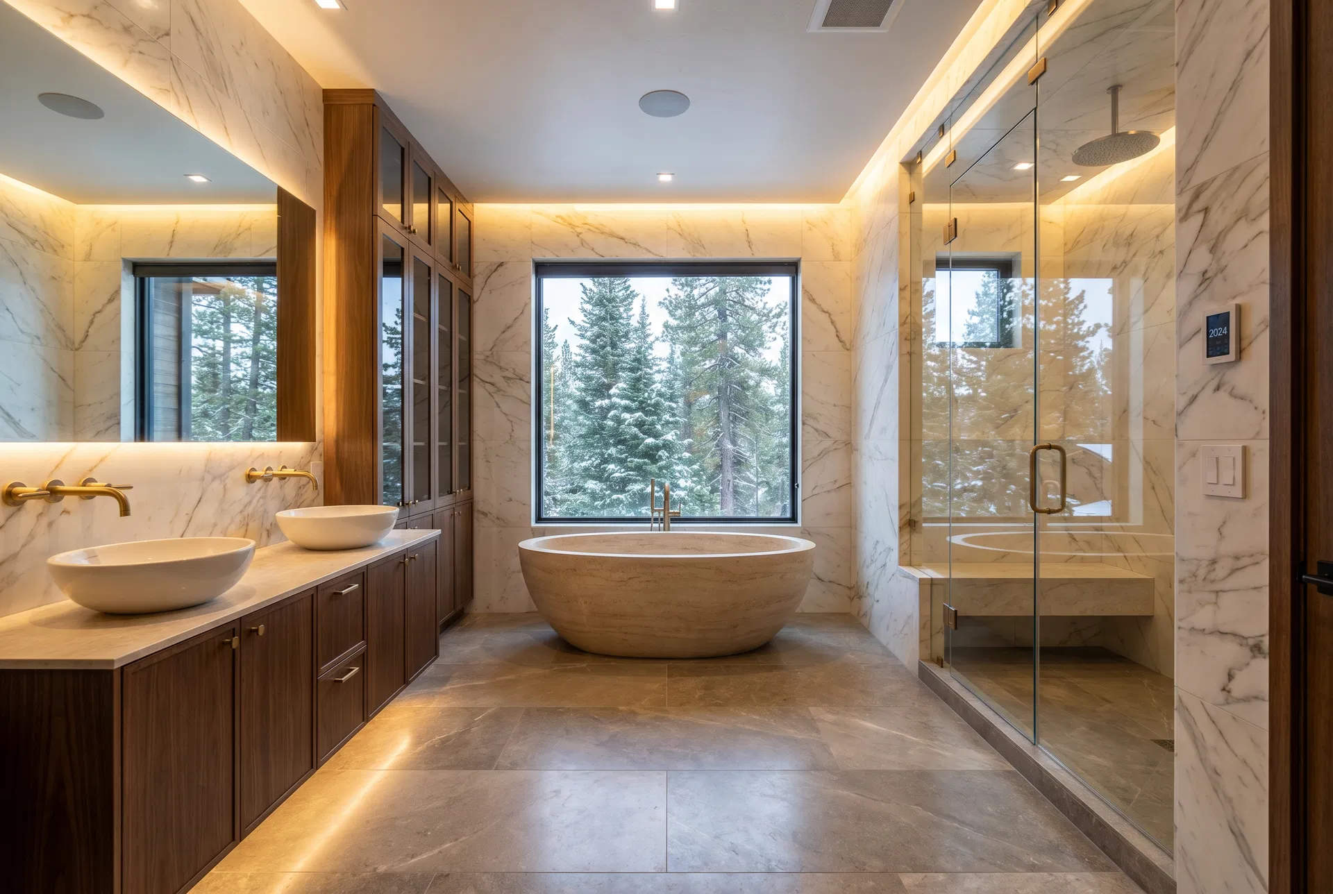 Spa Bathroom — Marble, Soaking Tub & Steam Shower